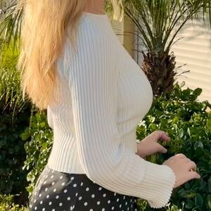 Cream Ribbed Long-Sleeve Sweater